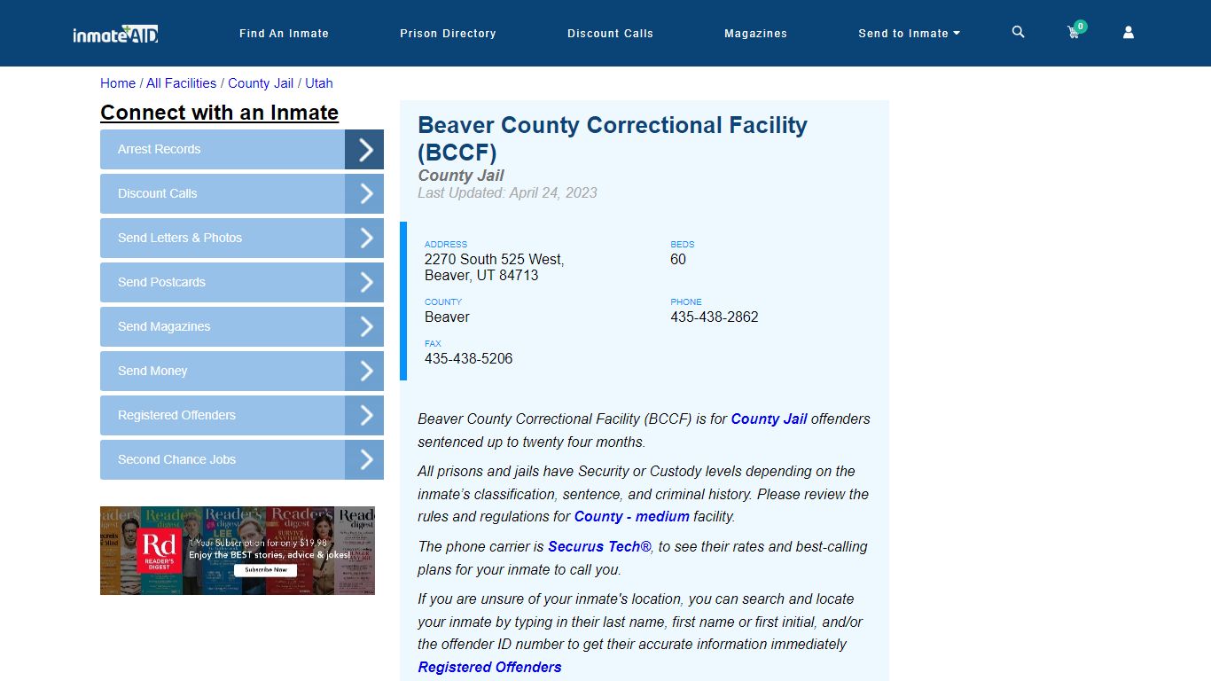 Beaver County Correctional Facility (BCCF) - Inmate Locator